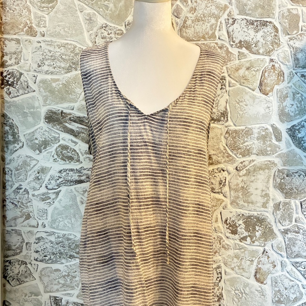 Anne Klein Grey and White Striped Top